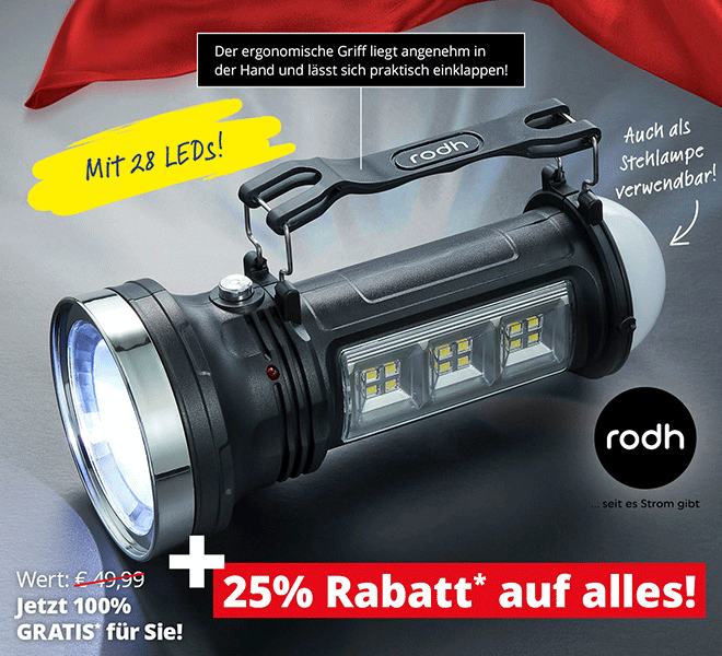 Kein Bild? Jetzt oben Link zu Darstellungsproblemen klicken! - Ihre Multifunktions-Taschenlampe jetzt 100% GRATIS zu Ihrer nächsten Bestellung!