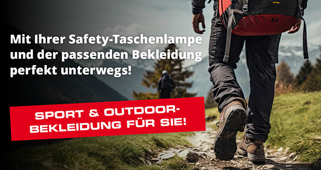 Kein Bild? Jetzt oben Link zu Darstellungsproblemen klicken! - Mit Ihrer Safety-Taschenlampe und der passenden Bekleidung perfekt unterwegs! Sport & Outdoor Bekleidung für Sie!
