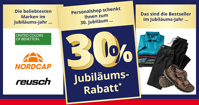 Kein Bild? Jetzt oben Link zu Darstellungsproblemen klicken! - Personalshop schenkt Ihnen zum 30% Jubiläum 30% Jubiläums-Rabatt!